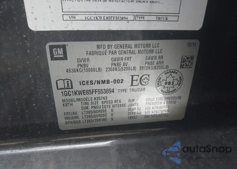 2015 Chevrolet Silverado 2500Hd Ltz from USA, damaged, VIN 1GC1KWE85FF553894